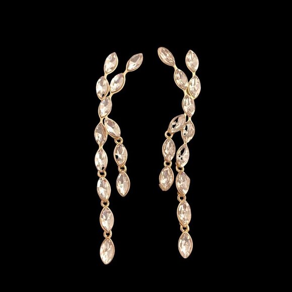 Baublebar Crystal Statement Stud Earrings Gold Tone Setting Long Dangles - Picture 1 of 8